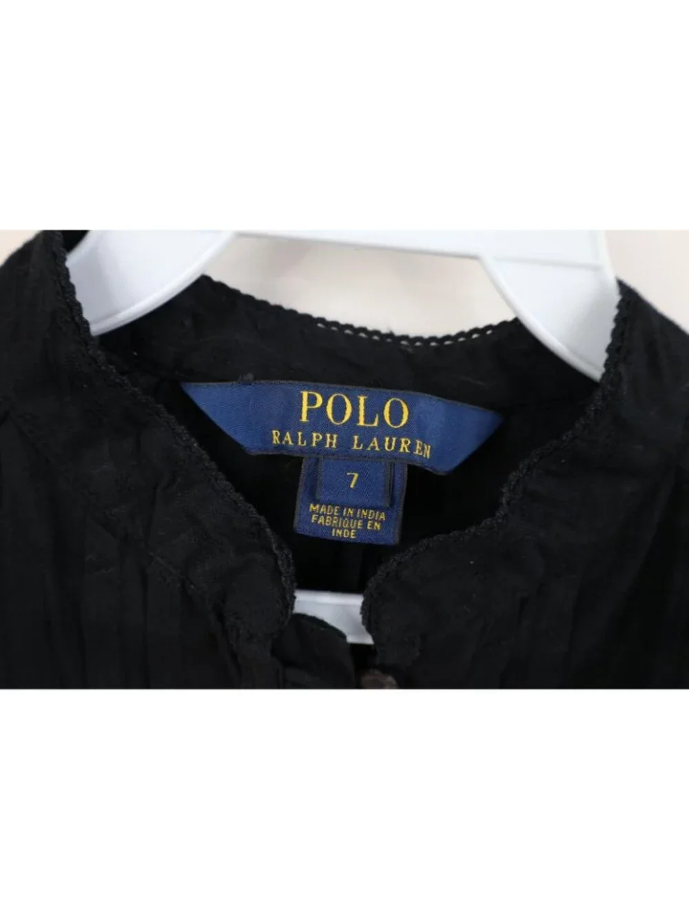 New Polo Ralph Lauren Girls Size 7 Looped Button Ruffled Dress Shirt Top Black